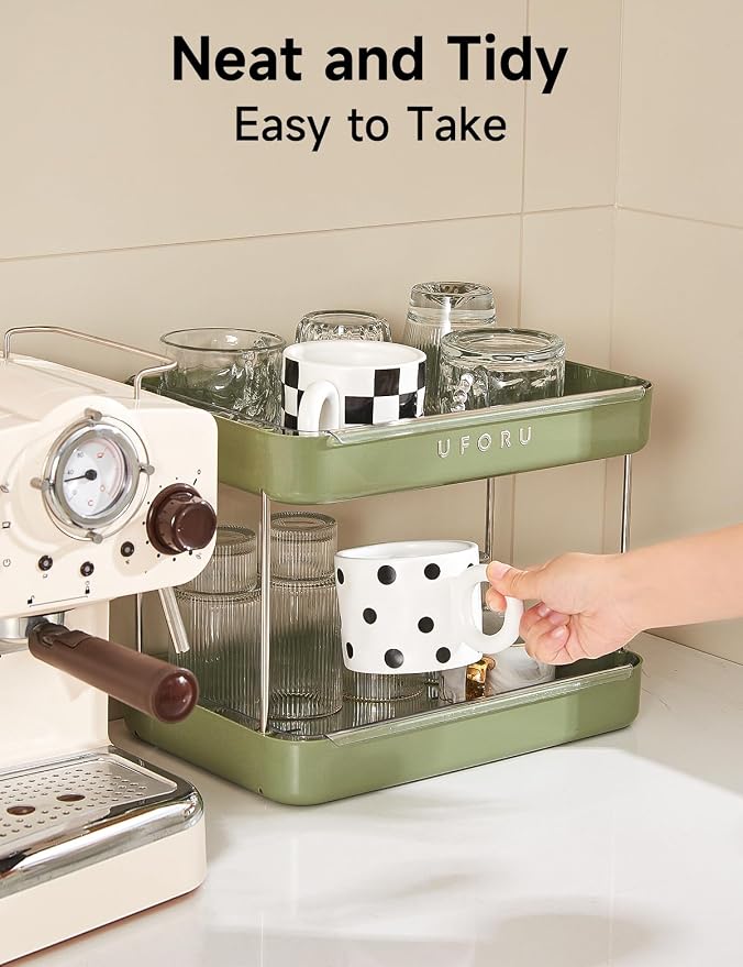 UFORU Countertop Coffee Station Organizer | 2-Tier Whisky Glass Tray, Mug - Image 4