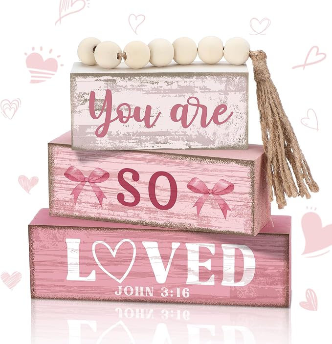 Yuntau 4 Pcs Pink Bow Decor Christian Table Decor Wooden Block Signs You Are So by Yuntau