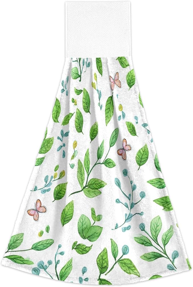 Dussdil Spring Leaves Butterflies Hanging Kitchen Towel Green Branches Dish - Image 7