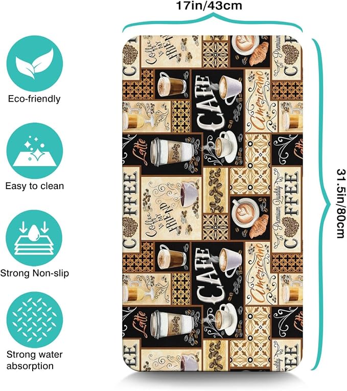 Coffee Mat 17inx31.5in, Coffee Pattern, Waterproof, Machine Washable, Indoor Use - Image 2