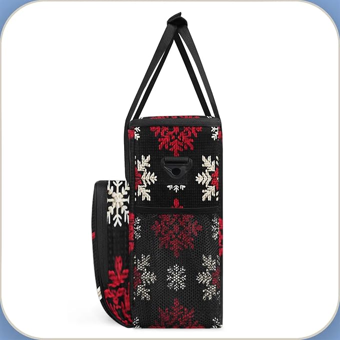 Red White Snowflakes Coffee Maker Carring Bag, Large Insulated Storage - Image 4