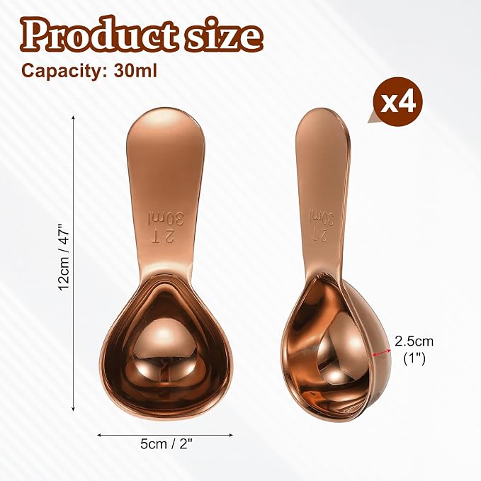 uxcell 4Pcs Stainless Steel Coffee Scoop, 30ml Short Handle Measuring Spoon - Image 2