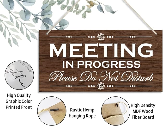 HALUOSI Please Do Not Disturb Wooden Sign, Meeting in Progress, Hanging Printed - Image 3