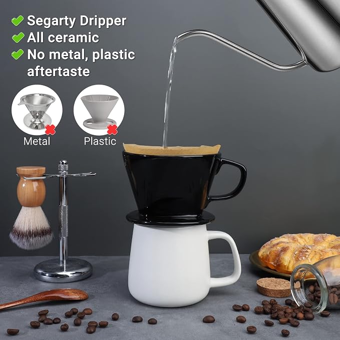 Segarty #2 Pour Over Coffee Maker, Single Cup Black Ceramic Coffee Dripper - Image 3
