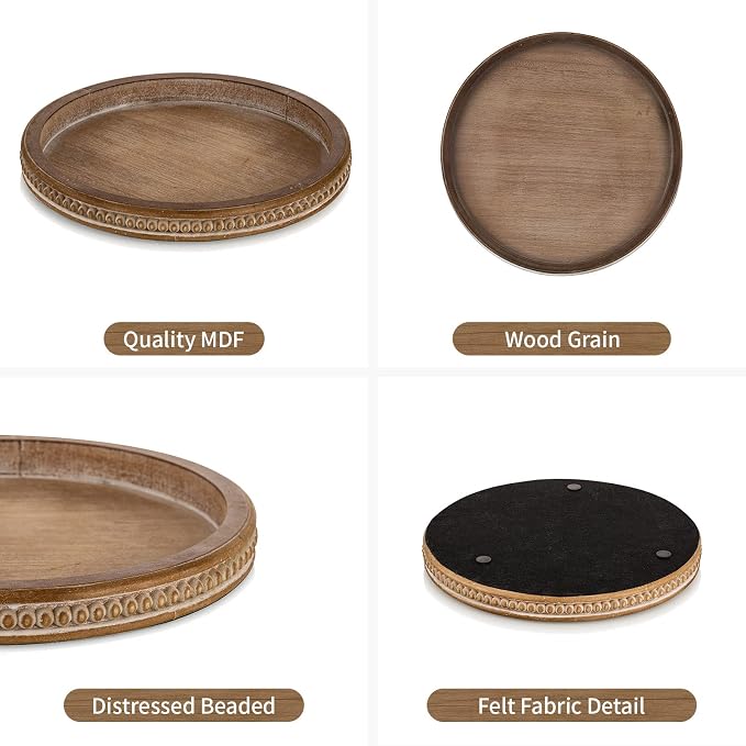 Hanobe Round Wooden Tray Decor: Decorative Candle Plate Holder Tray - Image 5