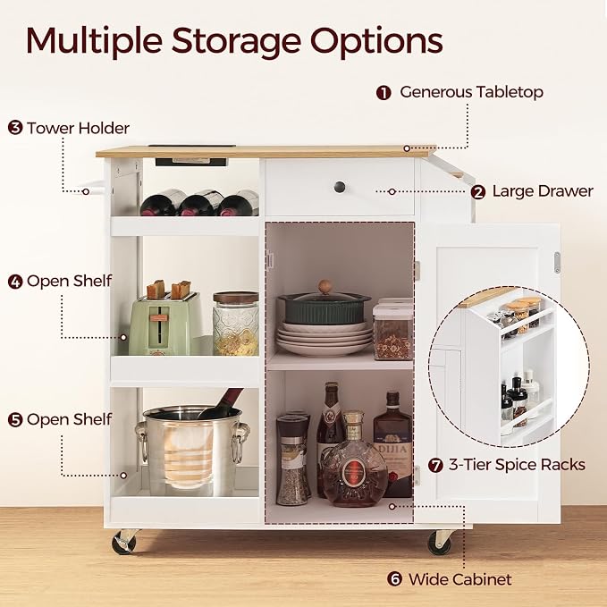 MAHANCRIS Kitchen Island with Power Outlet, Kitchen Storage Island with Drawer - Image 6