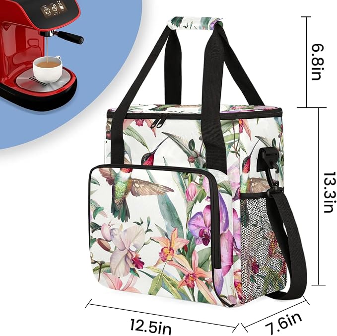 Hummingbird Hibiscus Flower Coffee Maker Carring Bag, Large Insulated Storage - Image 2