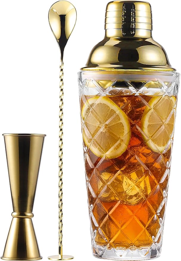 Glass Cocktail Shaker Set with Built-in Strainer – 16oz Thickened Pineapple by Physkoa