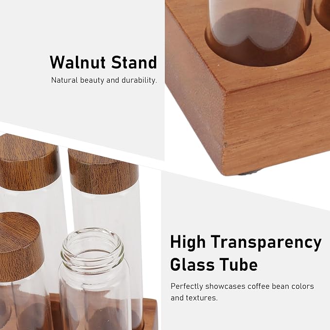 Coffee Bean Storage Tubes with Walnut Wood Stand and Glass Cellars featuring - Image 6