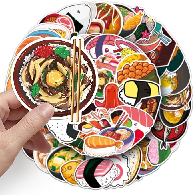 50PCS Sushi Stickers for Water Bottles Laptop, Japanese Cooking Party - Image 3