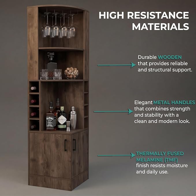 Tuhome Syrah Corner Bar Cabinet, Tall 71.1" Liquor Cabinet - Image 5