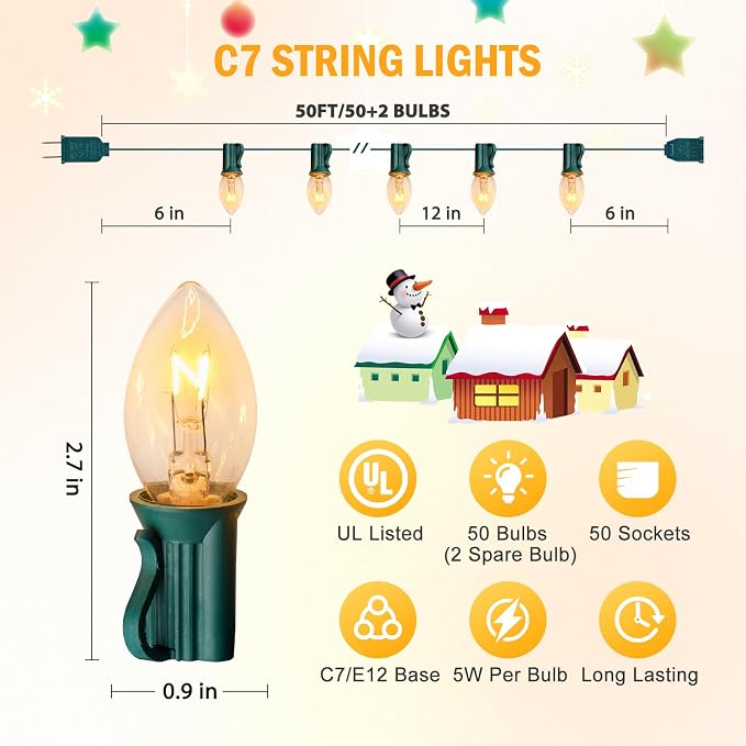 Minetom Vintage Christmas Lights, C7 String Lights - Image 3