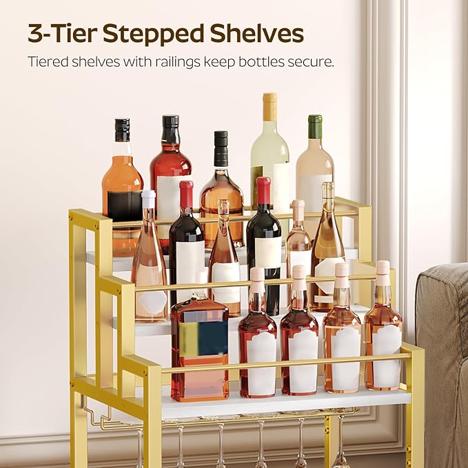 YATINEY Bar Cart, 3 Tier Home Bar Serving Cart - Image 4