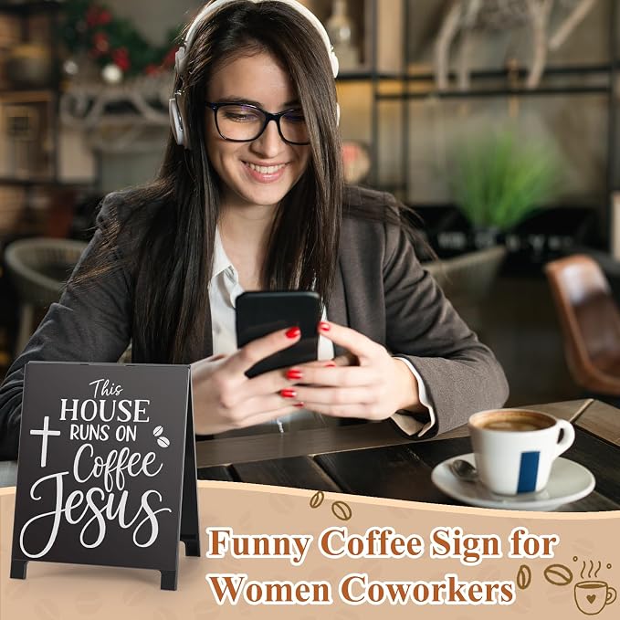 On Coffee Jesus Funny Desk Sign Bar Room Decor Home Office Kitchen Shelf - Image 4