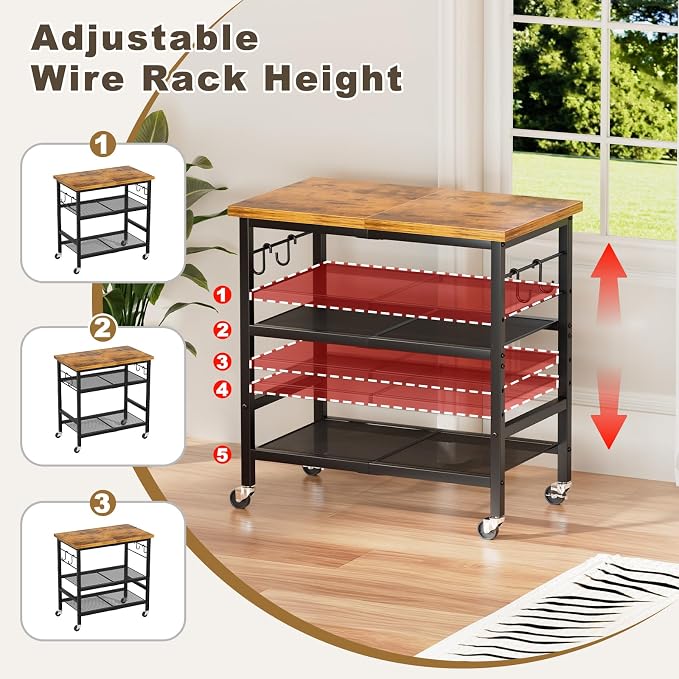 Rolling Kitchen Microwave Cart, 3 Tier Microwave Stand - Image 4