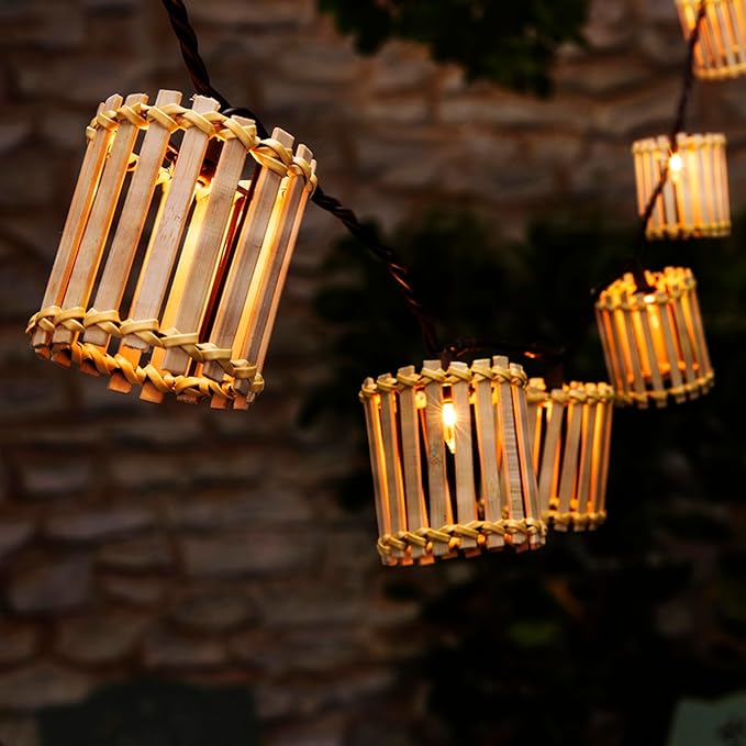 Outdoor-String-Lights-Waterproof, Bamboo Lantern String Lights by AVAMERY