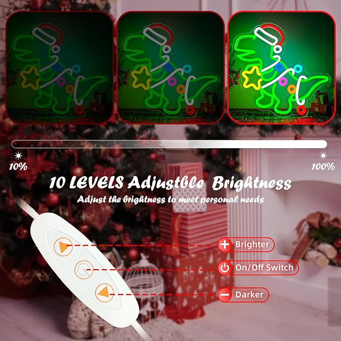 Christmas Dinosaur Neon Sign Green Dinosaur Ornament LED Sign - Image 5