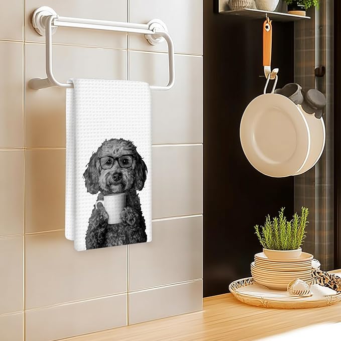 Cockapoo Gifts Coffee Wine Kitchen Towels Set of 2, Coffee Dog Dish Tea Towel - Image 2