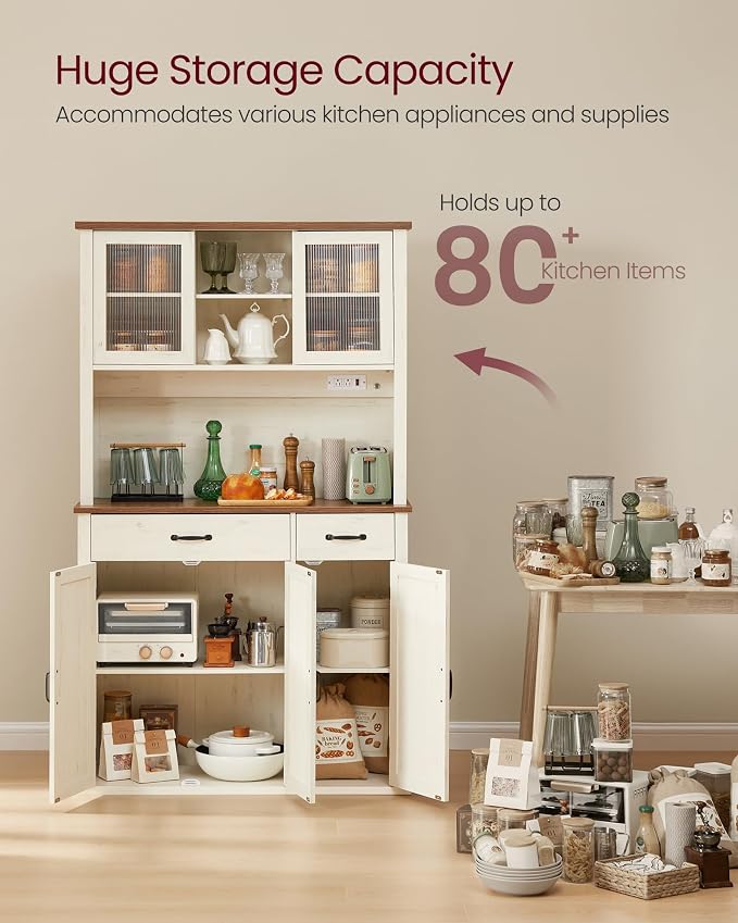 VASAGLE Pantry Cabinet with Lights and Charging Station, Kitchen Storage - Image 5