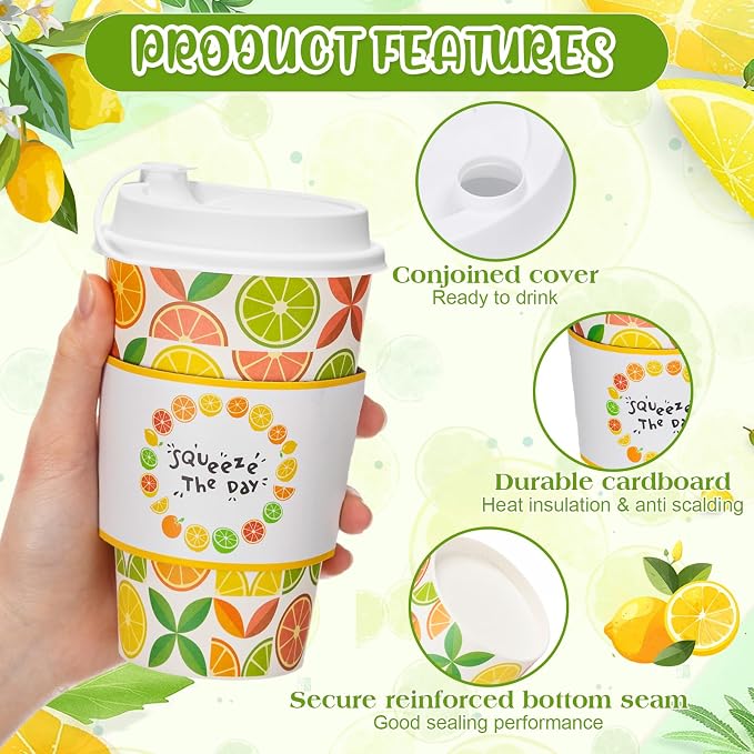 Lallisa 50 Pack 16 oz Summer Citrus Disposable Coffee Cups - Image 2