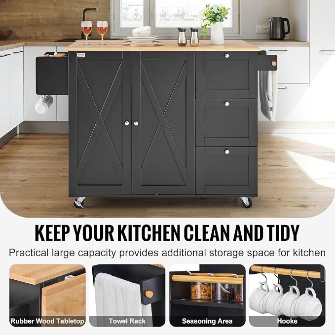 VEVOR Kitchen Island Cart, Rolling Table - Image 2