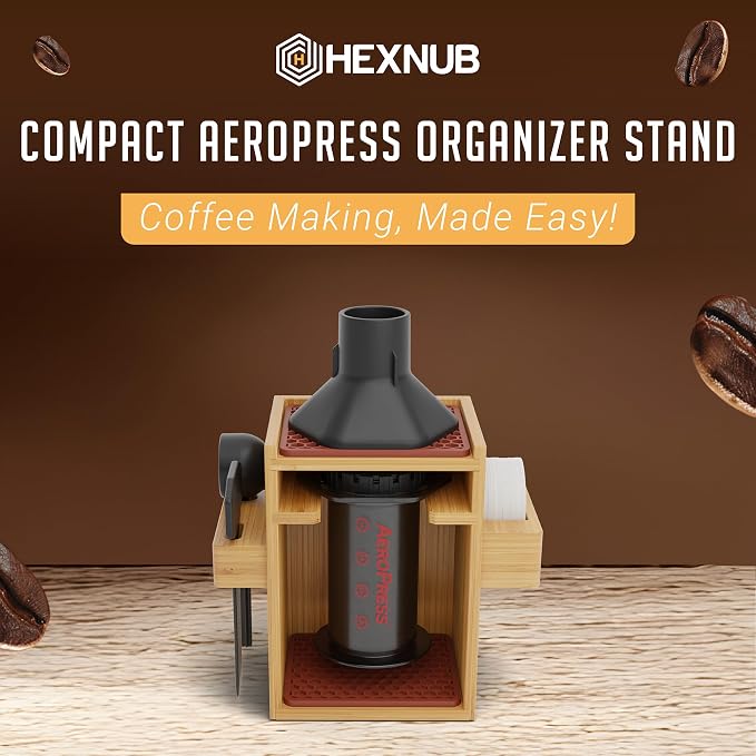 HEXNUB Organizer Stand for AeroPress Bamboo Coffee Caddy Compact Brown | - Image 2