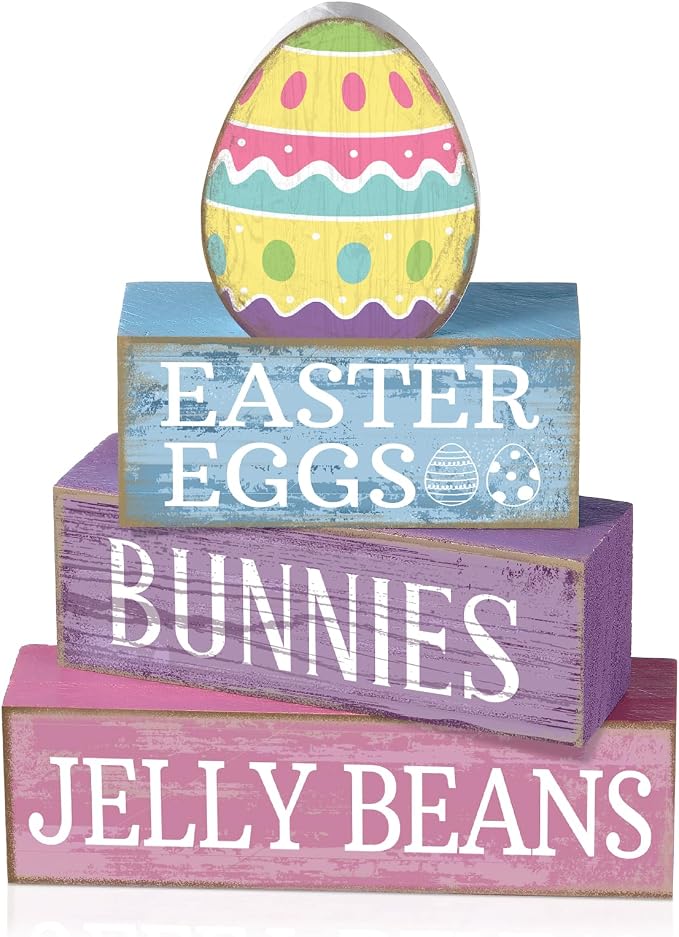 Lineshading 4 Pcs Easter Table Decoration Wooden Pastel Egg by Lineshading
