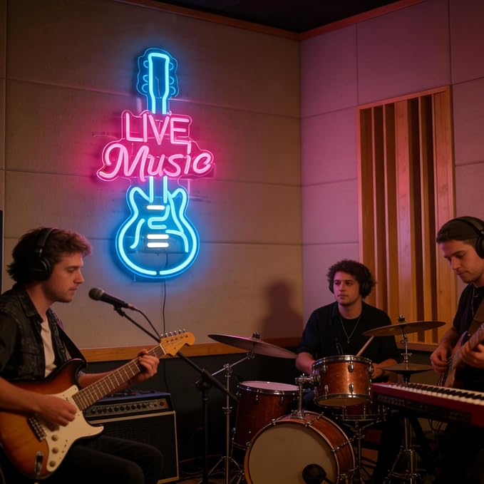Live Music Neon Sign LED Light for Music Room Wall Decor Guitar Light Up Sign - Image 3