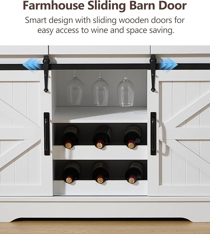 Kmax Farmhouse Wine Bar Cabinet w, 54” Buffet Cabinet - Image 6