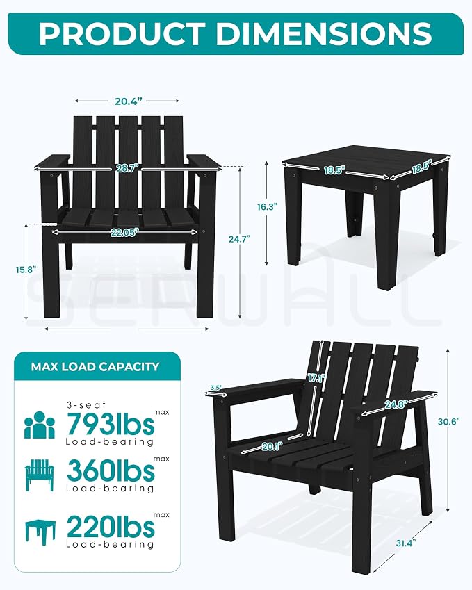 SERWALL Adirondack Chair Set, Includes Adirondack Chairs Set of 2 and 1 Piece - Image 6
