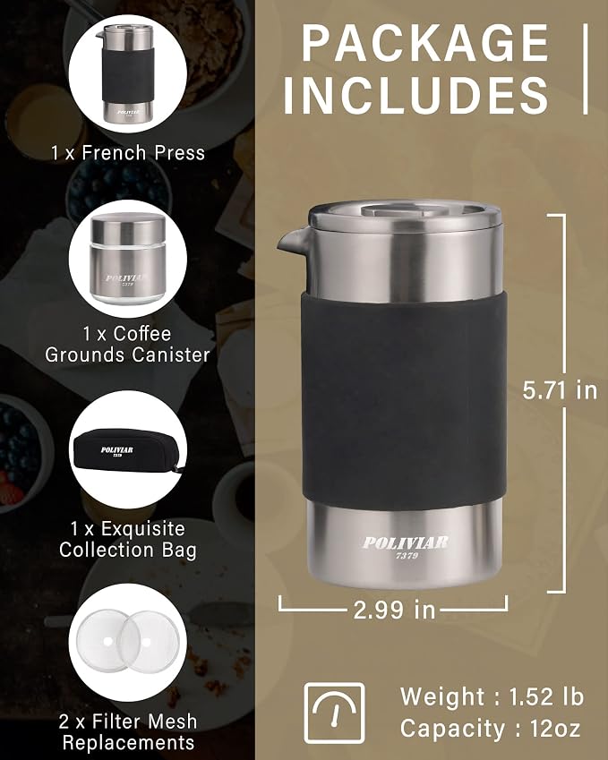 POLIVIAR French Press Coffee Maker, 12 oz Portable French Press - Image 5