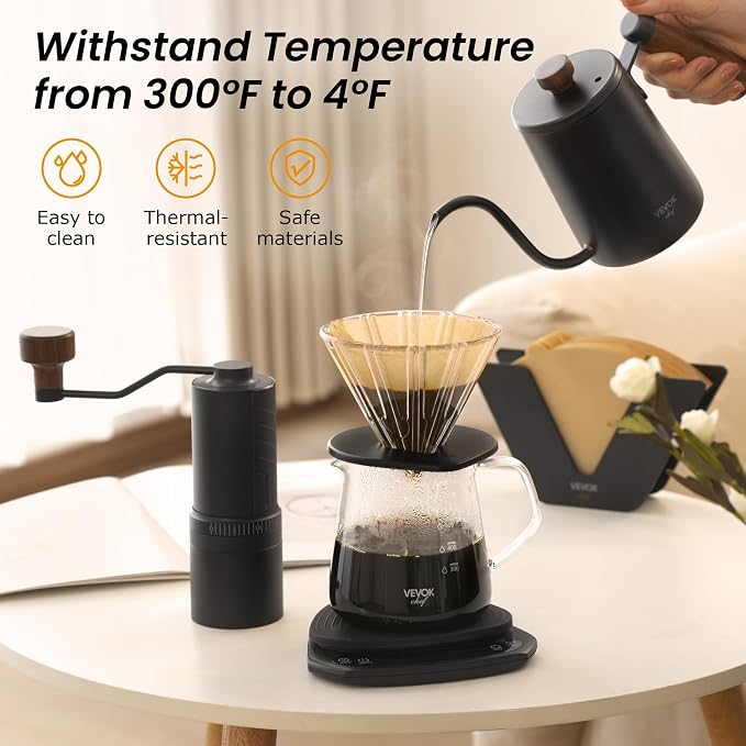 VEVOK CHEF Pour Over Coffee Maker Set, 20 Oz Borosilicate Glass Server Carafe - Image 6