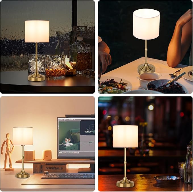 Rechargeable Cordless LED Table Lamp Fabric Shade Desk Lamp, 3-Level Dimmable - Image 9