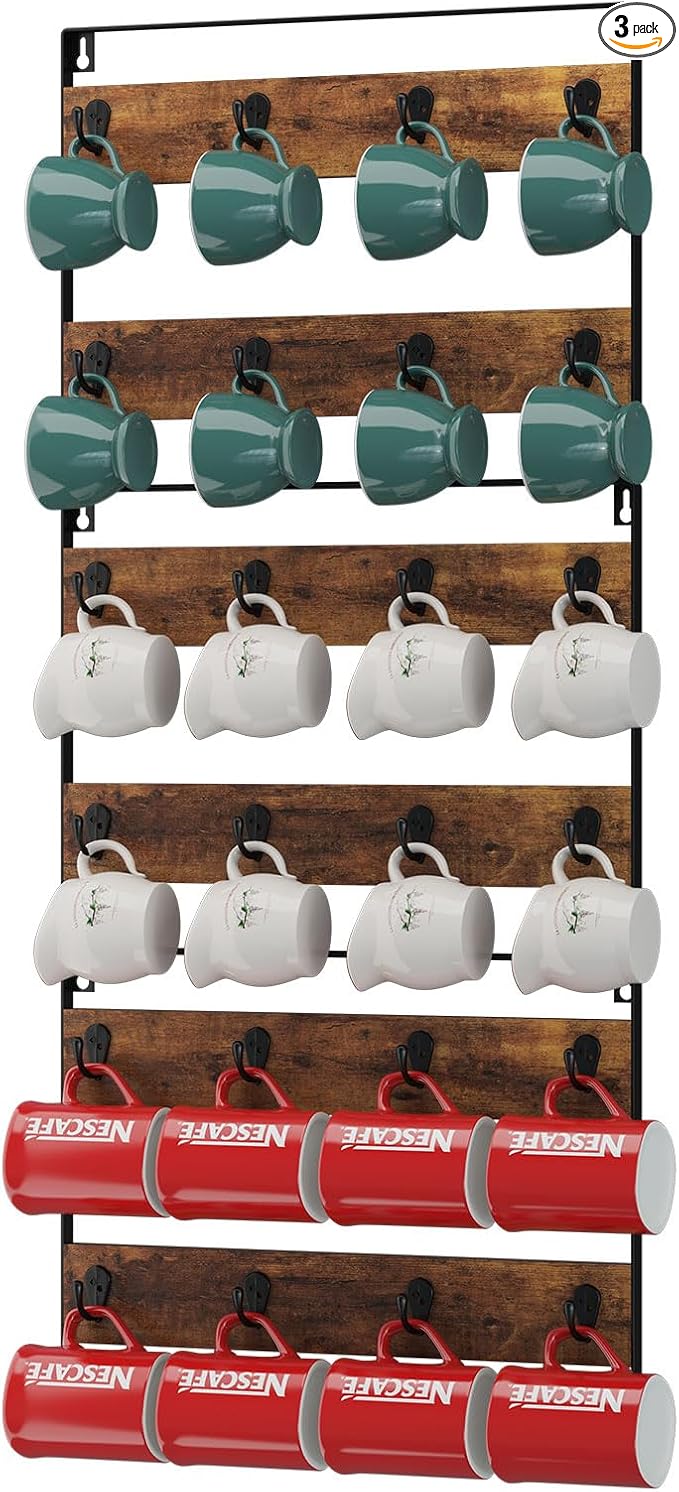 IBUYKE Mug Racks for Wall, 24-Hook Large Coffee Mug Holder Wall Mounted by IBUYKE