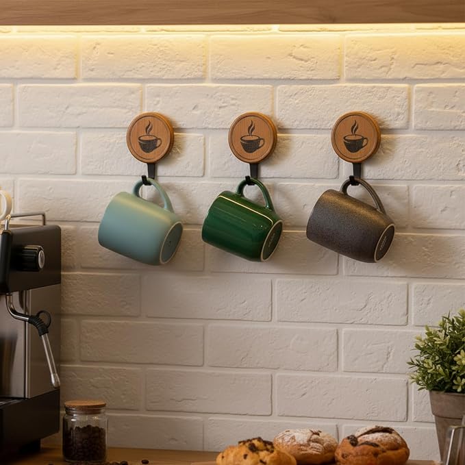 3PCS Bamboo Wall Mounted Coffee Mug Holder， by Aimto