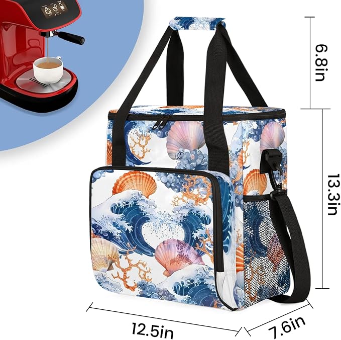 Nautical Coastal Starfish Seashell Coffee Maker Carring Bag, Large Insulated - Image 2