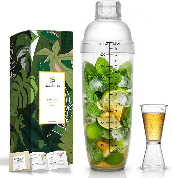 Homestia 2-Piece Plastic Cocktail Shaker Set, 1000ml Clear Boston Shaker by Homestia