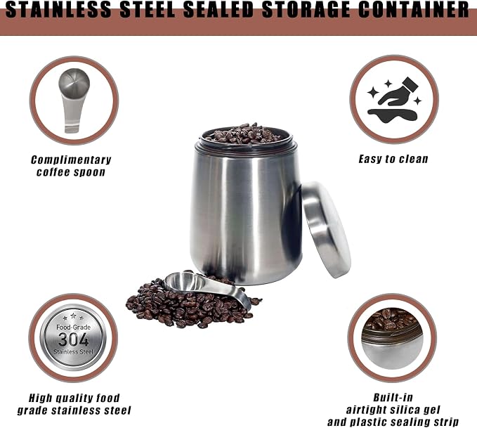 MEKBOK Coffee Canister, Airtight Stainless Steel Kitchen Food Storage Container - Image 2