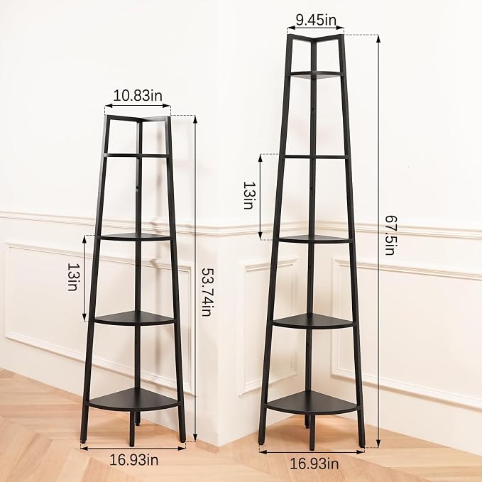 Yoobure 5‑Tier Corner Shelf – Sturdy Metal Frame & Wood Ladder Bookshelf - Image 2