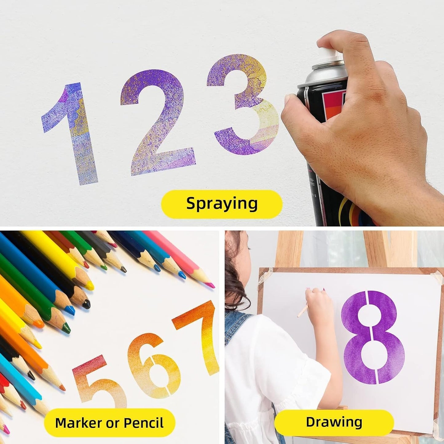 8 Inch Plastic Number Stencils Set - Reusable Digital Templates for Cake, Address, Painting
