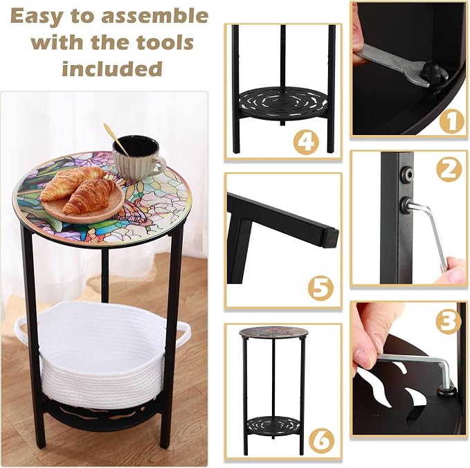 2 Packs Two-Tier Metal Round Side Table Set of Two Black Accent Coffee Tables - Image 5