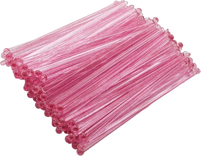 100 Pcs Pink Glitter Stirrers 7 Inch Disposable Round Top Crystal Swizzle by Unknown