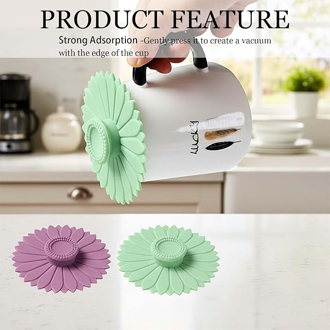 Sunflower Silicone Cup Covers, Reusable & Flexible Mug Covers and Silicone Lids - Image 3