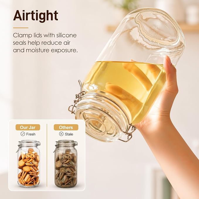 GOSCHE 78oz Glass Jars with Airtight Lids, 3 Pack Square Glass Storage - Image 2
