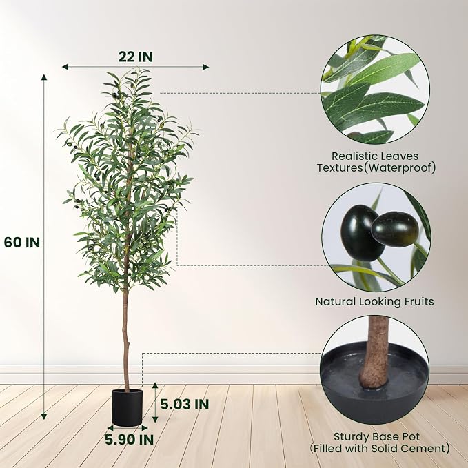 Fake Olive Tree, 5FT 2Pack, 60in Tall Silk Plant | 536 Realistic Leaves - Image 2
