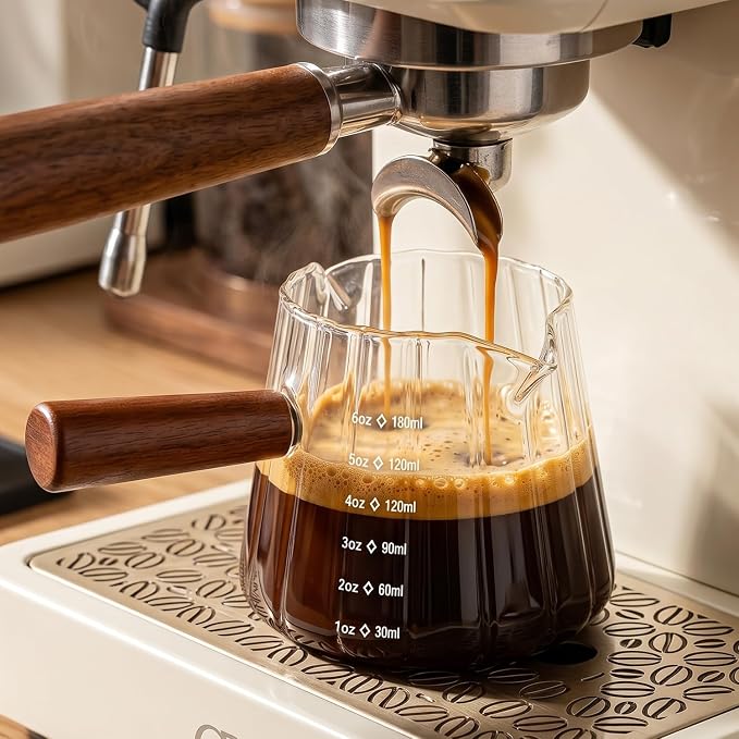 6 oz Espresso Cups With Wood Handle, Espresso Accessories, Ribbed Milk Frothing by Farielyn-X