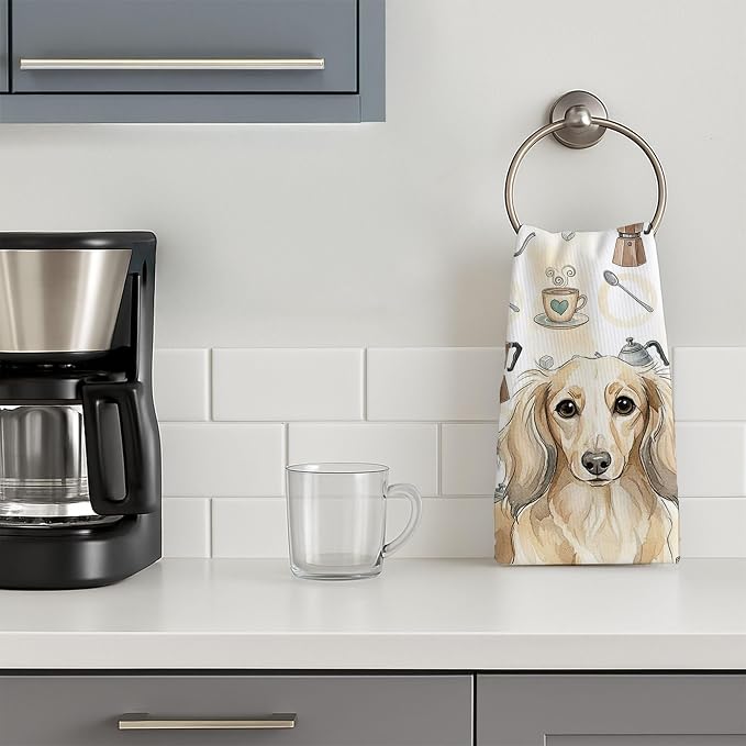 Caroline's Treasures Longhaired Cream Dachshund Coffee Bar Kitchen Towel Velour - Image 3