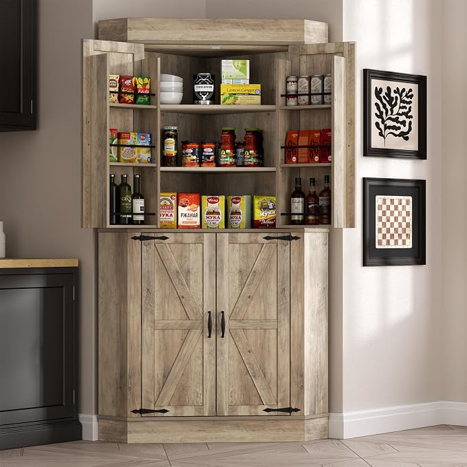 Gyfimoie Corner Cabinet, Kitchen Pantry Storage Cabinet, Freestanding Buffet - Image 9