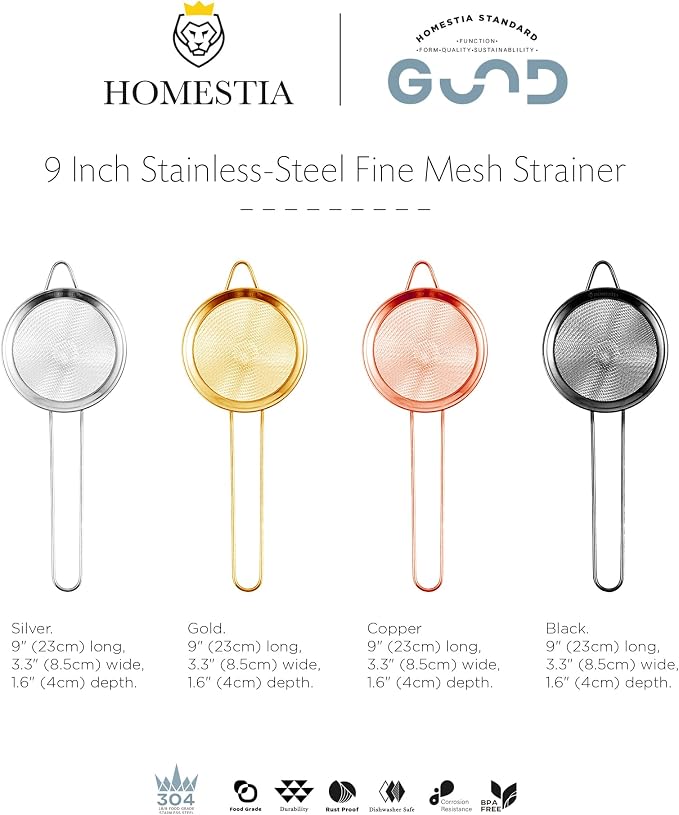 Homestia Kitchen 304 Stainless Steel Fine Mesh Strainer - Image 9