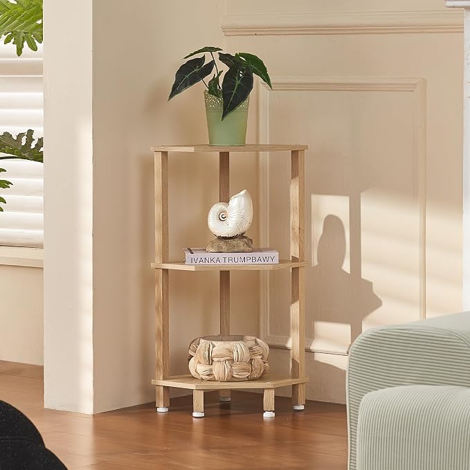 YUFAM 3-Tier Corner Shelf with Sturdy 5-Leg Base, Wooden Corner Bookshelf - Image 2